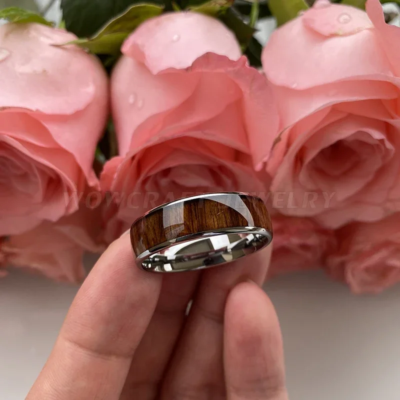 Nature Wood Inlay Tungsten Carbide Ring for Men Wedding Band Polished Shiny Comfort Fit