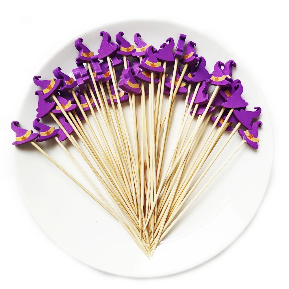 100 Stück Halloween Bambus Spieße Kürbis Geist Einweg Spieß Gabel Salat Gemüse Sticks Zahnstocher Halloween Party Dekor – Detail 7