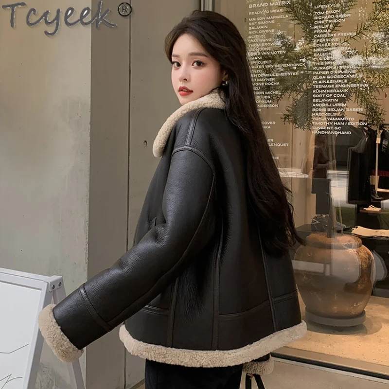 Quality Natural Sheepskin High Leather Jacket Women Winter 2023