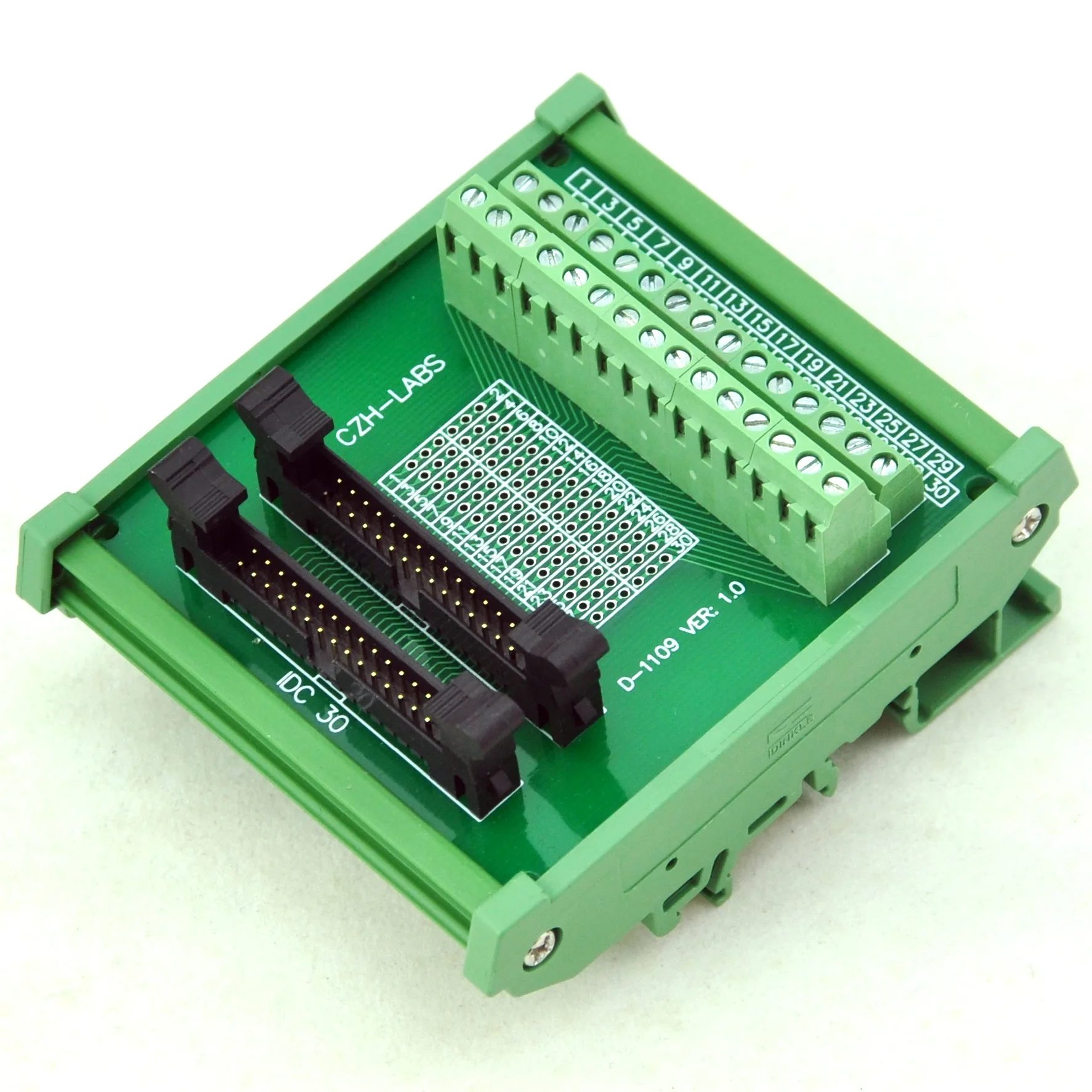 

CZH-LABS DIN Rail Mount Dual IDC-30 Pitch 2.0mm Male Header Interface Module, Breakout Board.