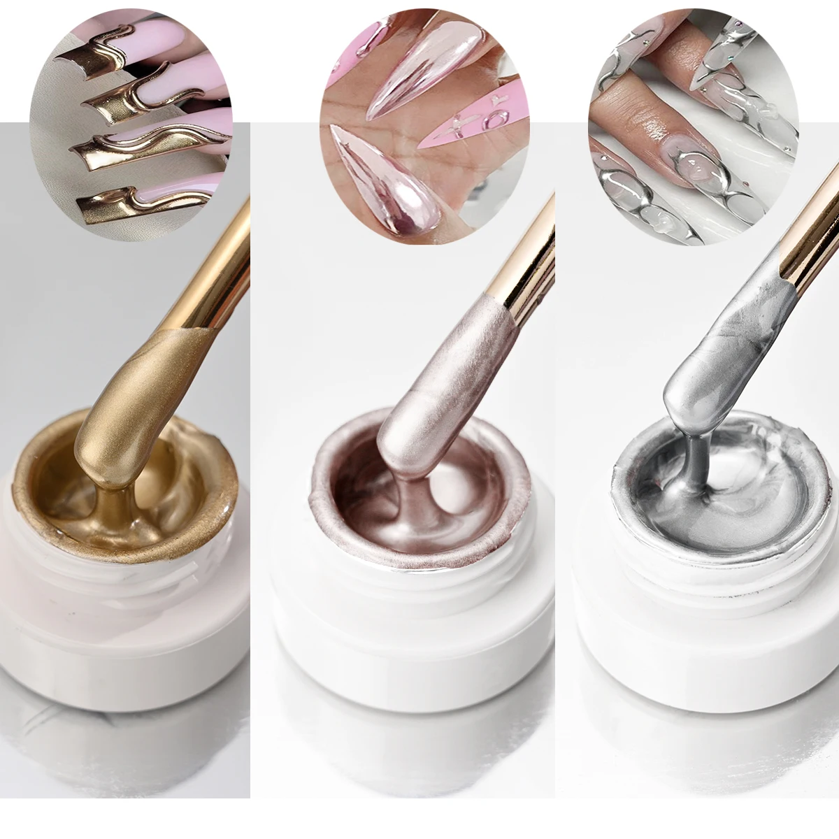 1Box Gold Metallic Painging Gel Nail Polish Super Bright Gold/Silver Mirror Metal Chrome Varnish Drawing French Line Nail Gel*&^ 2