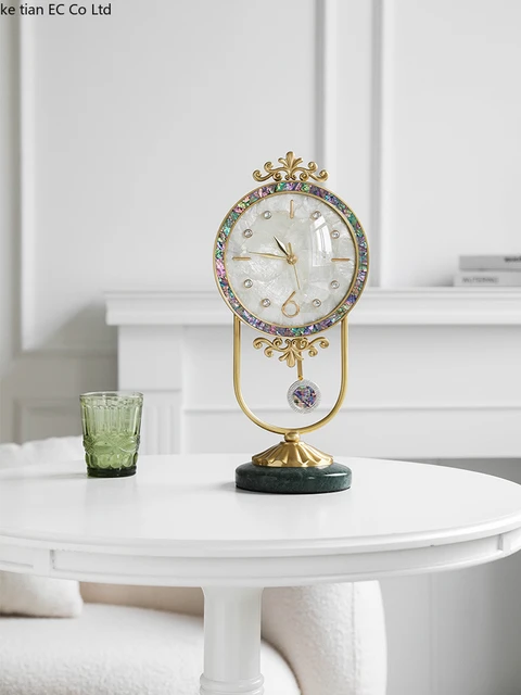 European light luxury color shell brass pendulum clock Silent home ...