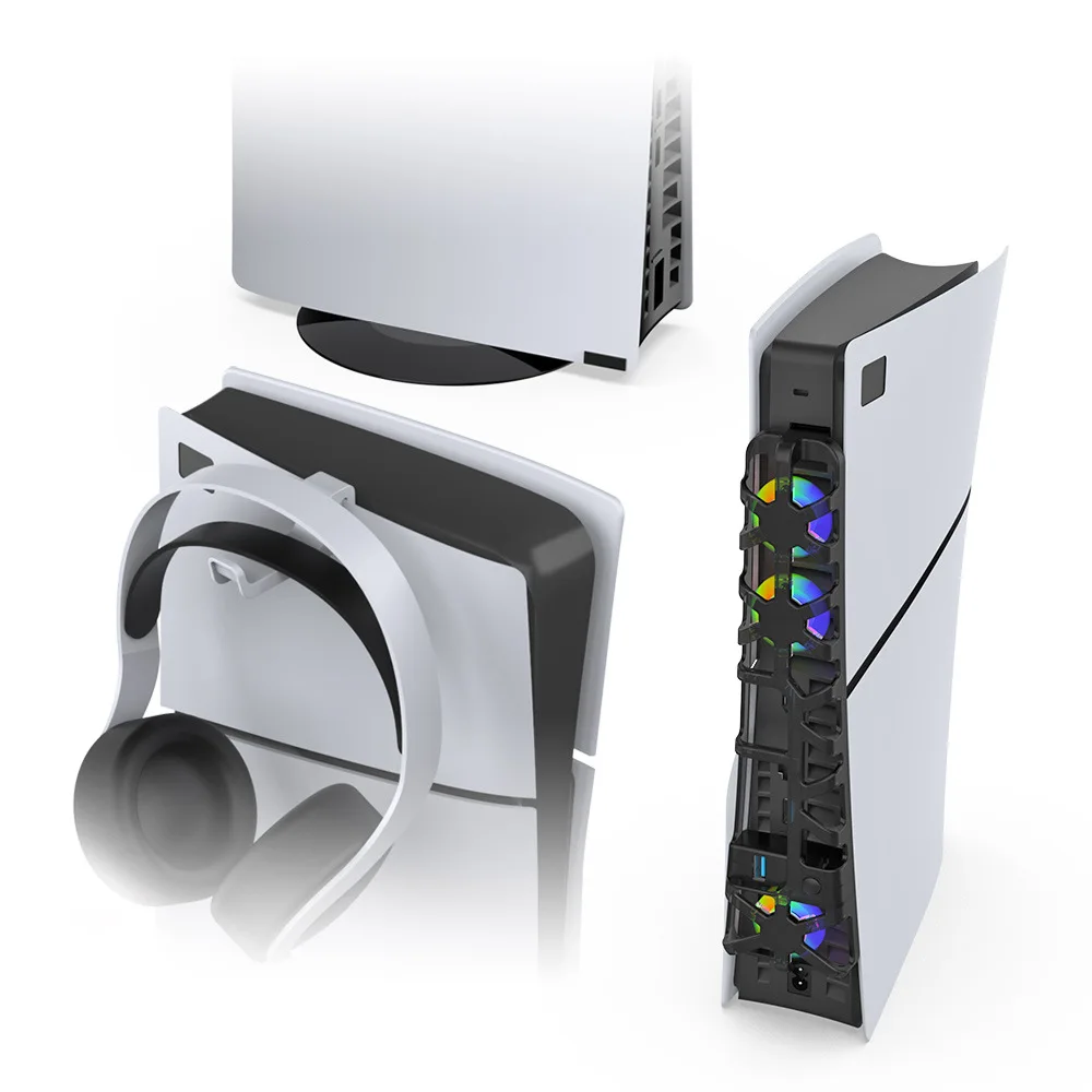 For PS5 3 in 1 Cooling Fan Playstation 5 Host Holder Hesdest Hook Game Accessories Set Cooler With LED Light Cooling Station