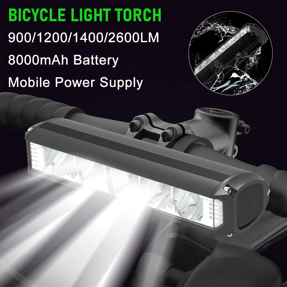 Luce Anteriore Bici 2600LM Con Batteria 8000mAh – Fanale LED Per MTB E Ciclismo (Ricaricabile USB-C)