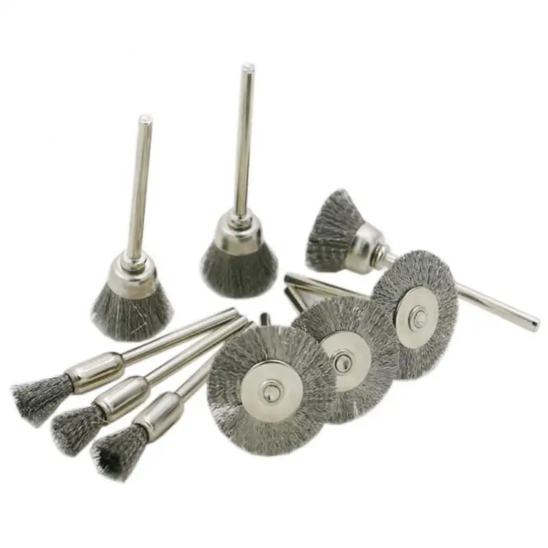 

9Pcs/set Steel Wire Brass Mini Brush Rotary Tool For Dremel Drill Polishing Grinding Wheel T-shaped Small Brush Tool Accessories