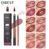 QIBEST 2pcs Lipstick Lipliner Pen Set Matte Velvet Lip Liner Pencil Contour Makeup Sexy Red Lip Stick Long Lasting Cosmetics 1