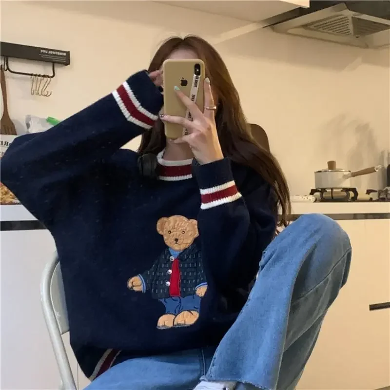 Cute Bear Hoodies Autumn Winter Warm Sweater Pullover Korean Style Harajuku Kawaii Loose Sweatshirt Japanese Street Outwear Tops