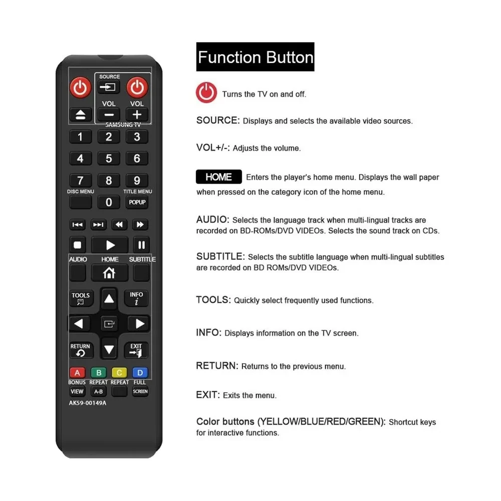 새로운 원격 제어 AK59-00149A AK59-00171A BD-F5100 BD-FM51 BD-FM57C BD-H5100 BD-F5500 BD-JM59 용 삼성 용 DVD BluRay