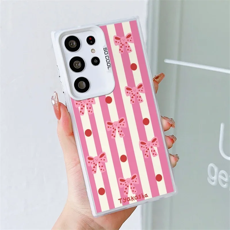 Acrylic Hard Matte Cover with Pink Stripe and Bow Design