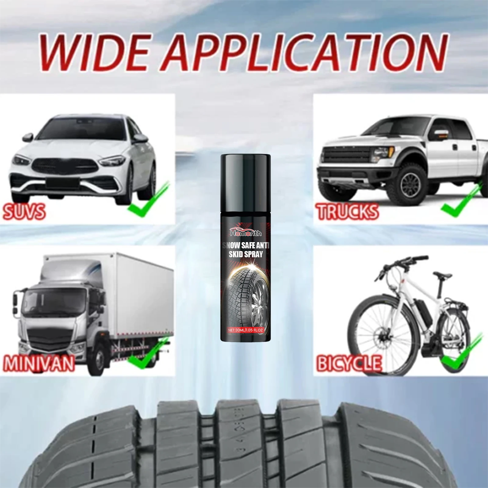 Homonth Car Tire Anti-Slip Spray Winter Snowy Road Car Tire Protection and Maintenance Anti-Slip Agent