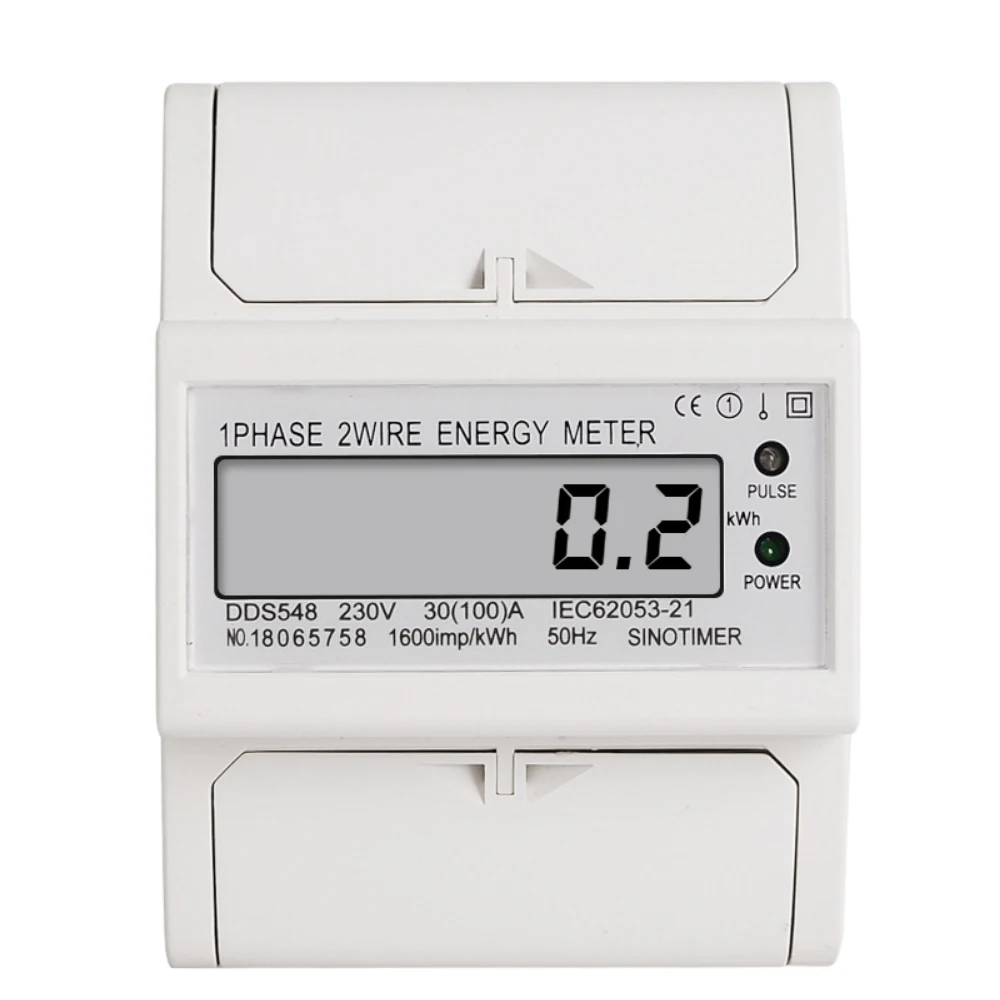 

DDS548 4P DIN Rail Single Phase Energy Meter 230V LCD Display Electricity Pulse Counter Electric Meter kwh 30-100A Power Meter