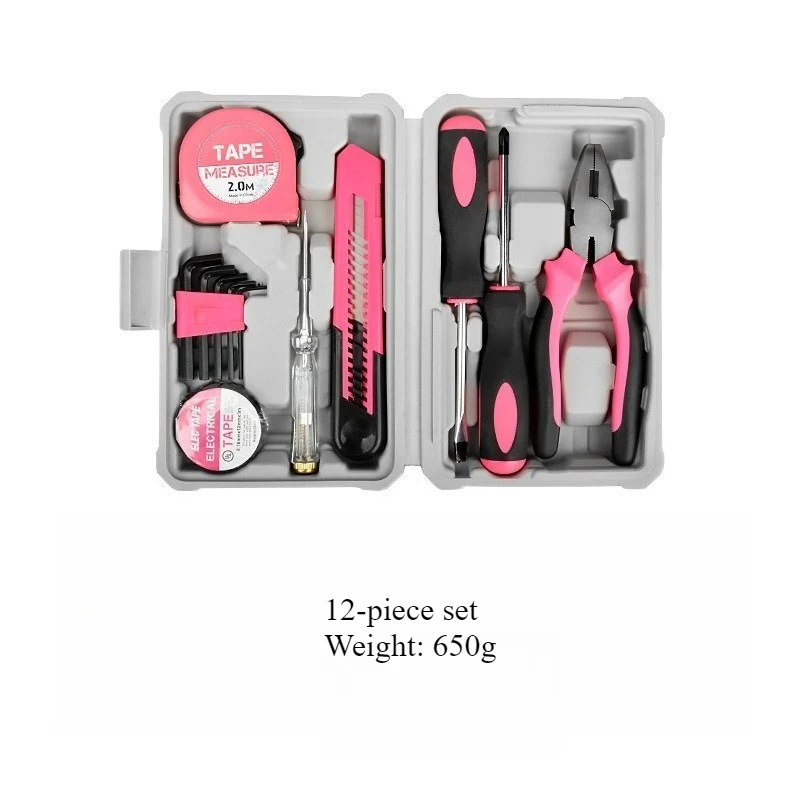12/23PCS Tool Set General House hold Hand Tool Kit with Plastic Toolbox Storage Case Used to Car repair And home Repair