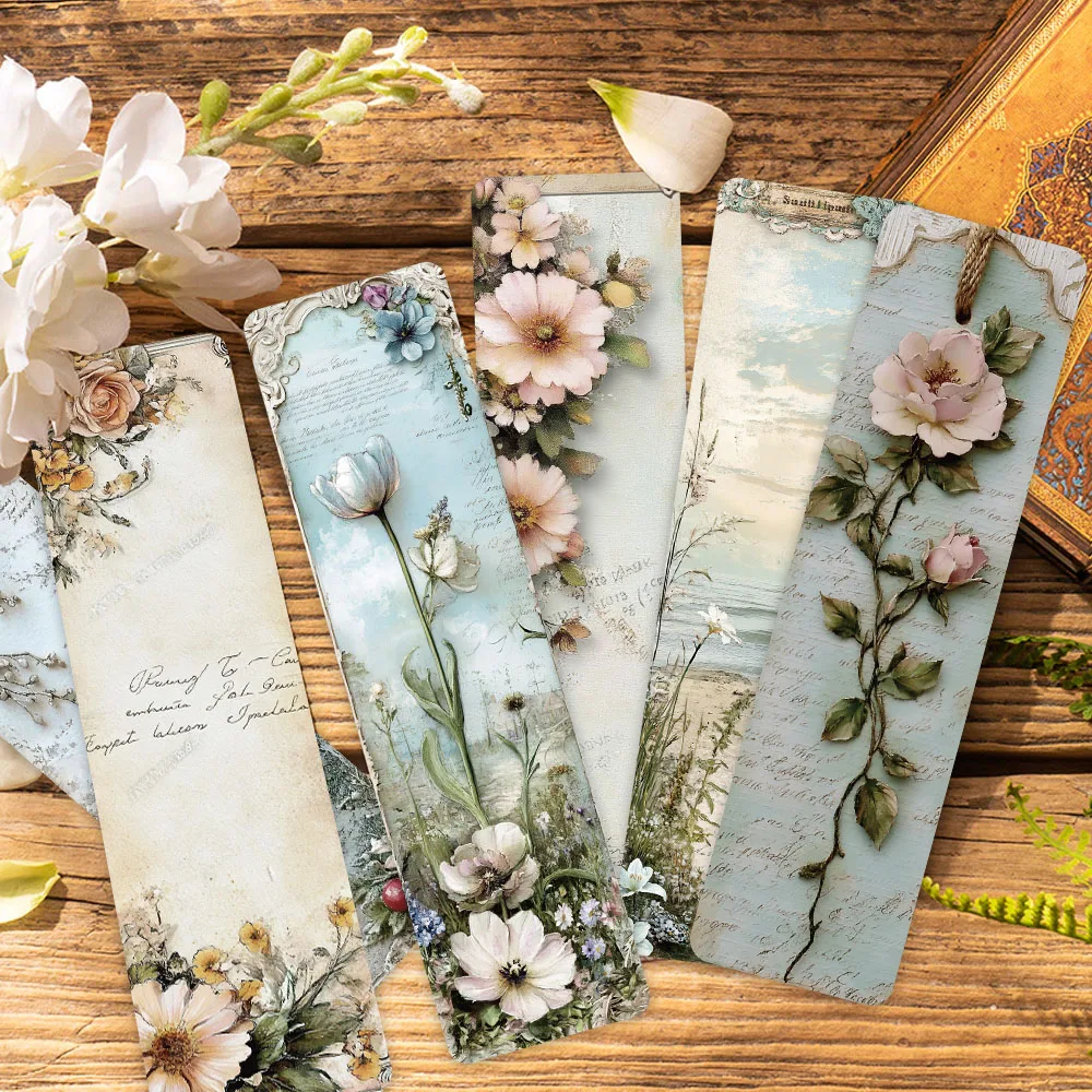30pcs Stereoscopic Vintage Landscape Wallflower Bookmarks Students Message Index Paper Cards Handbook DIY Decorative Materials bookmarks stationery supplies paper bookmark