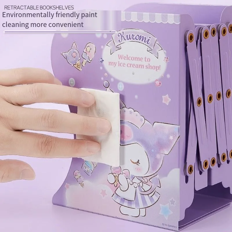 Sanrio Kuromi Cartoon Retractable Metal Book Stand Desktop Student Folding Melody Bookshelf Simple Book Storage with Partition