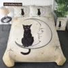 Witch Black Cat Duvet Cover Set Full,Cat Sitting On Moon Bedding Set Vintage Gothic Animals Cat Comforter Cover 2/3pcs Bed Sets 1