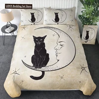 Witch Black Cat Duvet Cover Set Full,Cat Sitting On Moon Bedding Set Vintage Gothic Animals Cat Comforter Cover 2/3pcs Bed Sets 1
