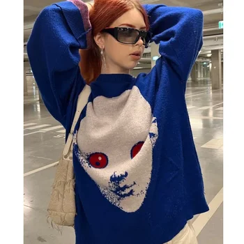 2025 European and American New Hip Hop Street Knitted Sweater Men's Gothic Printed Hoodie Autumn Harajuku Hoodie