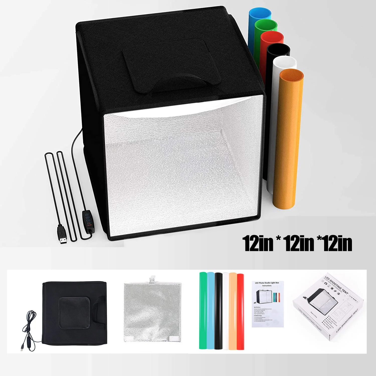 Description Picture 5 of item12" 30cm Folding Lightbox Portable Photography LED Photo Studio Shooting Tent Softbox Background Kit MINI Light Box DSLR Camera