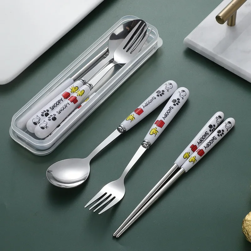 Snoopy Stainless Steel Spoon Fork Chopsticks Pet Dog Portable Fork