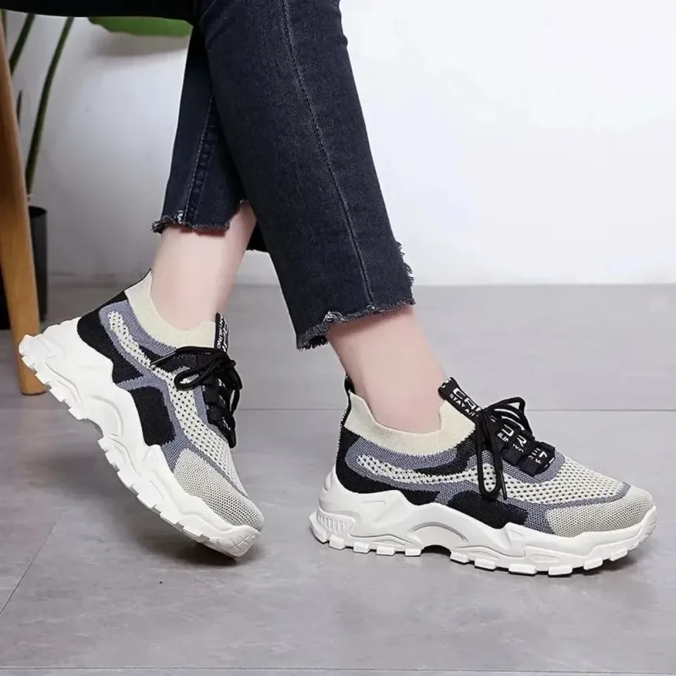 Ladies Chunky Sneakers 2025 Breathable Women Sneakers Platform Flat Shoes Green Casual Trainers Stylish Comfortable Shoes