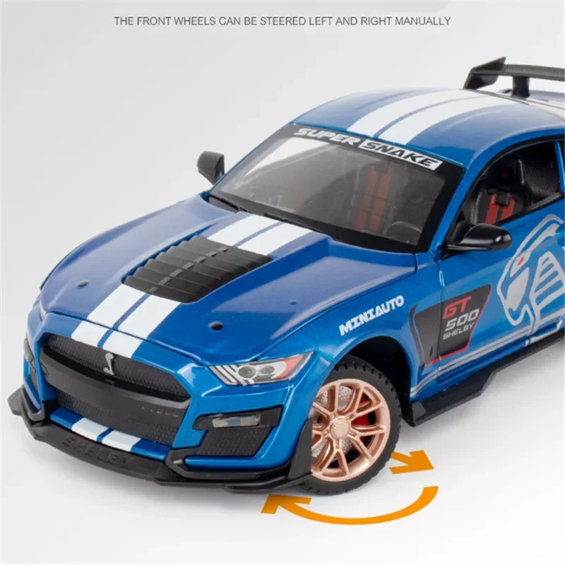 1/32 Ford Mustang Shelby GT500 Alloy Sports Car Model Diecast Metal Car Model Simulation Sound and Light Collection Kid Toy Gift 5