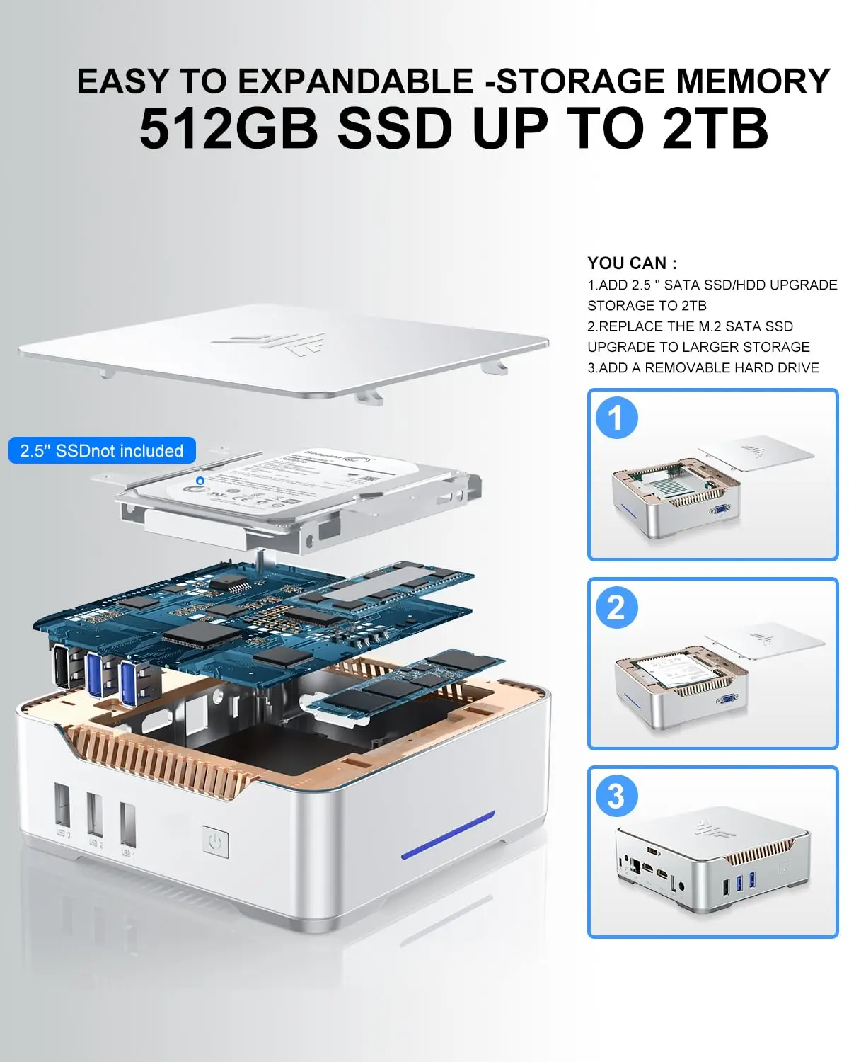 ACEMAGIC GK3PLUS Mini PC 16GB DDR4 1TB SSD 12th Gen Alder Lake-N95 Mini Desktop Computer Support 2xHDMI+VGA 4K Triple Display 5