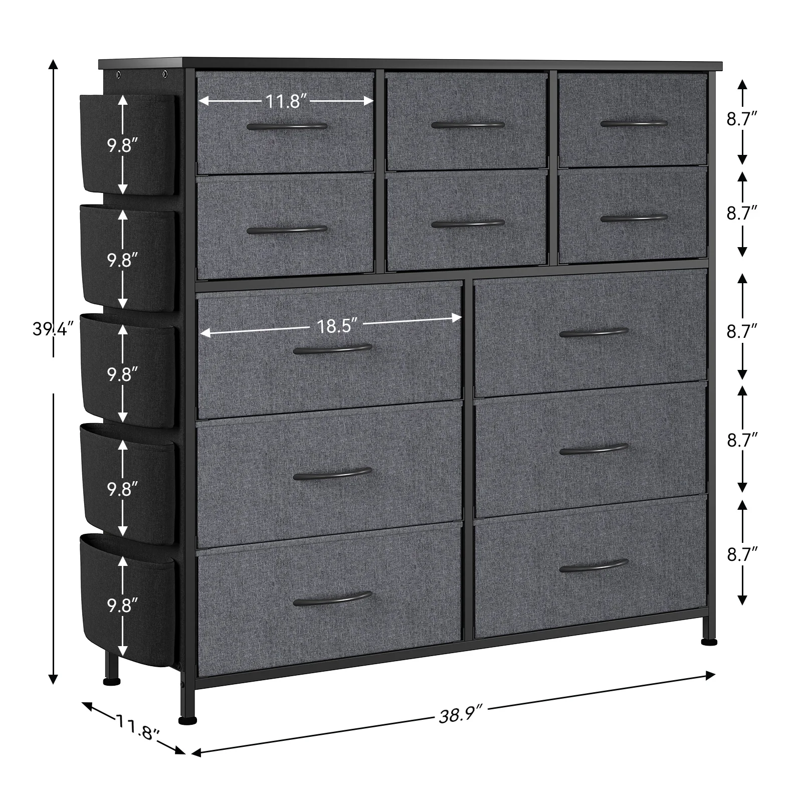 Dresser for Bedroom with 12 Drawer Dressers Chests of Drawers for Hallway Storage Organizer Unit with Fabric Sturdy Metal Frame 6