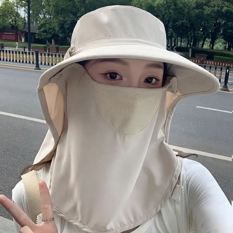 Summer UV Protection Face Mask & Neck Cover Sun Hat Wide Brim Breathable Full Coverage Sunshield For Outdoor Activities_voghion.com