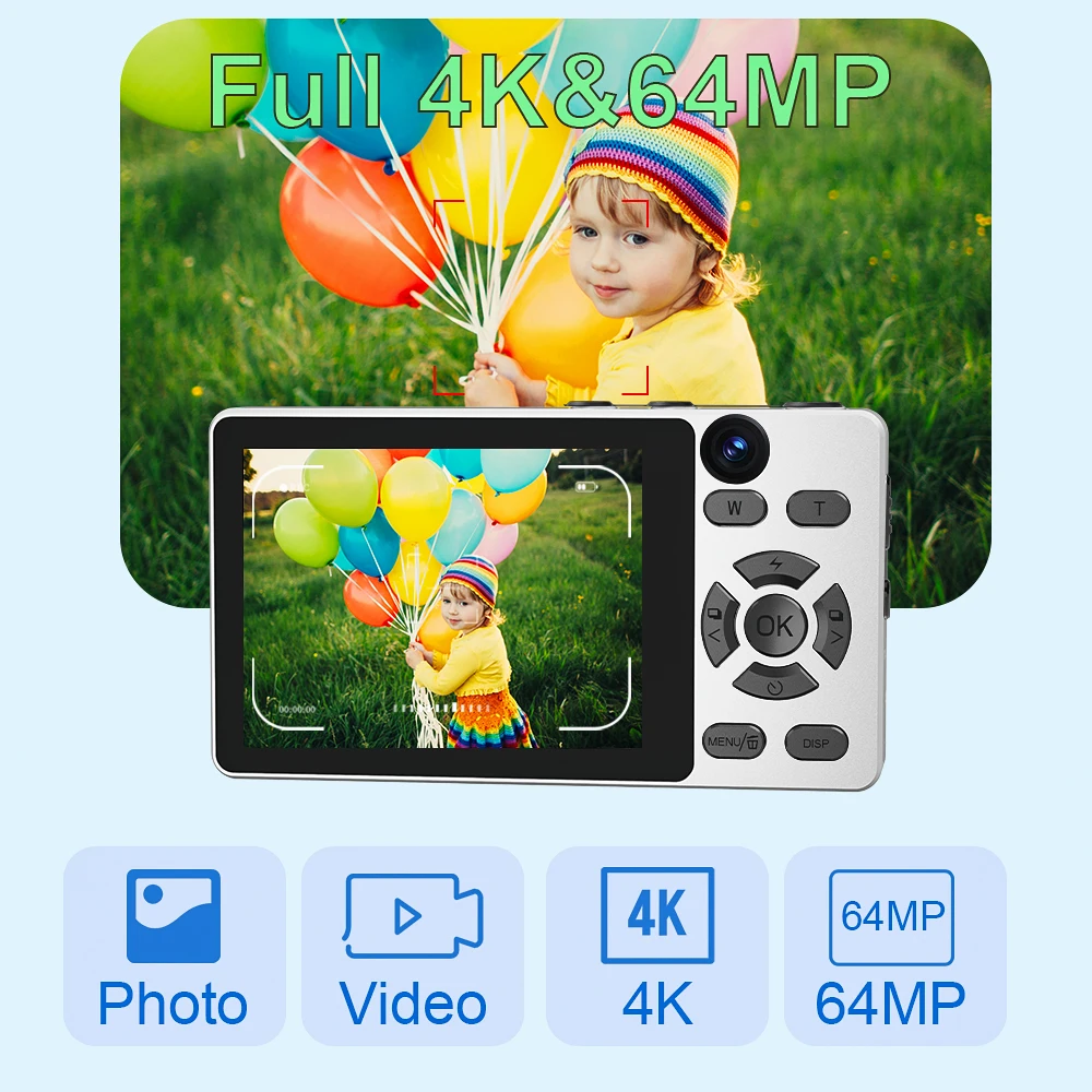 학생용 Vandlion A61 CCD 카메라 4K 디지털 카메라 FHD 1080P 16배 디지털 줌 레트로 비디오 캠코더 초보자에게 이상적