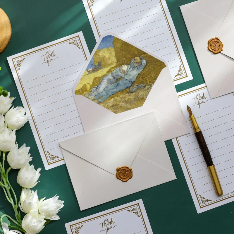 6pcs/set Exquisite Vintage Envelopes Classic Van Gogh Oil Painting and Plant Artistic Envelopes for Letters Wedding Invitation