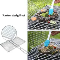 M/L Barbecue Grilling Basket Grill BBQ Net Steak Meat Fish Net Vegetable Silver Iron Mesh Clamp Barbecue Grilling Basket Grill 2