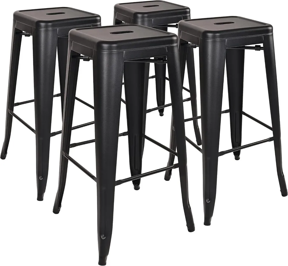 

30 Inches Bar Stool Chair Metal Bar Stools High Backless Stools Indoor Outdoor Stackable Kitchen Stools, Black, Set of 4