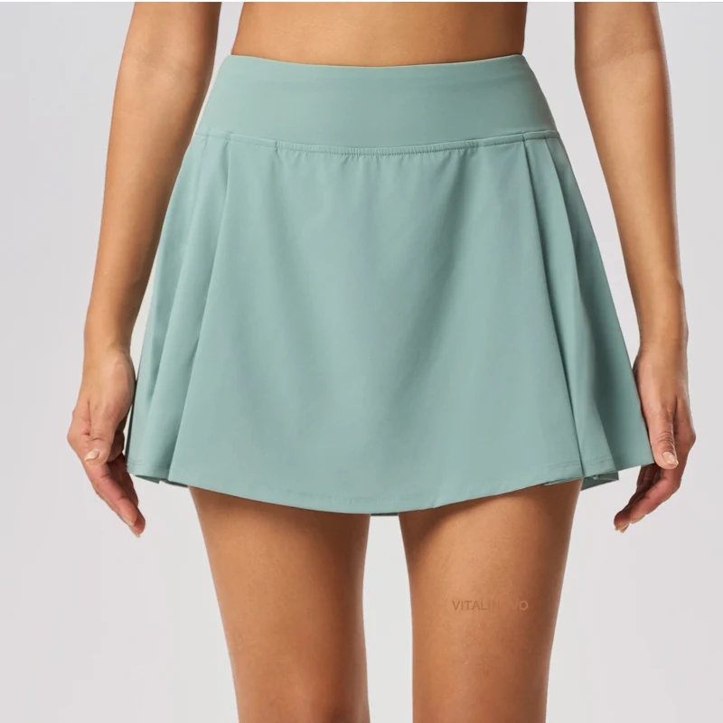 VITALINOVO Damen-Tennisrock mit Shorts darunter zweiseitig plissierter Mini-Athletik-Golf-Skorts mit Taschen-Bauchkontrollrock – Detail 10