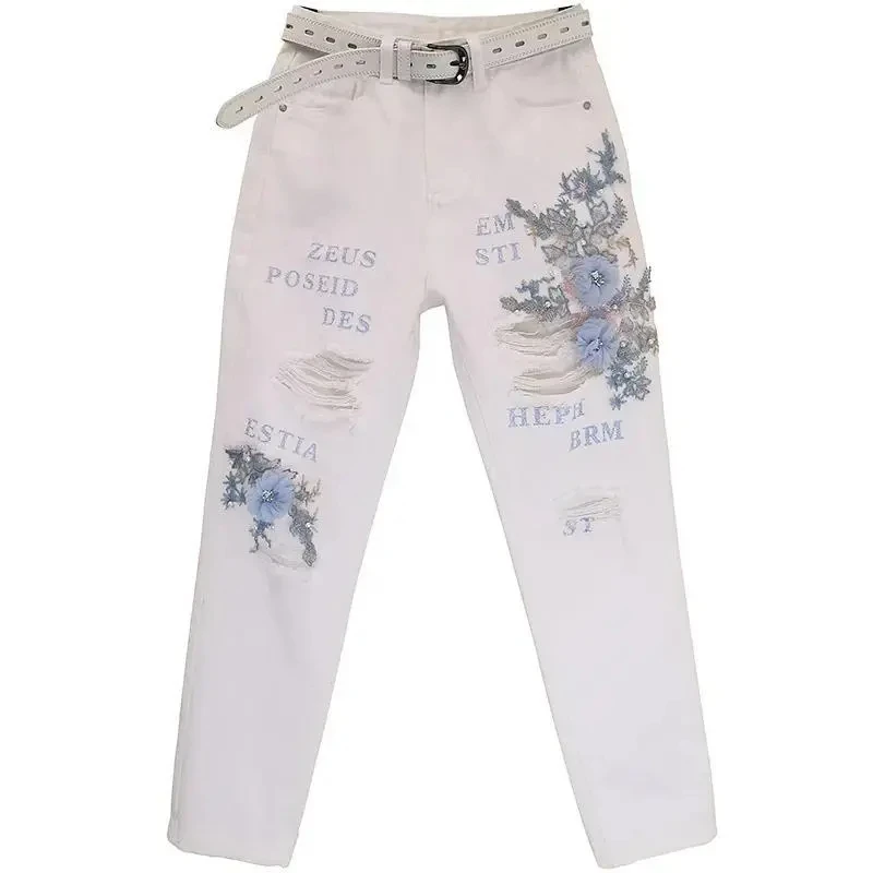 Pantalones vaqueros Harlan para mujer, Jeans femeninos de moda, cuentas