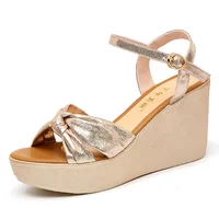 High quality summer wedge sandals for women 9cm high heel new 2025 size 32 33 42 43 platform open toe elegant shoe black gold - Image 6