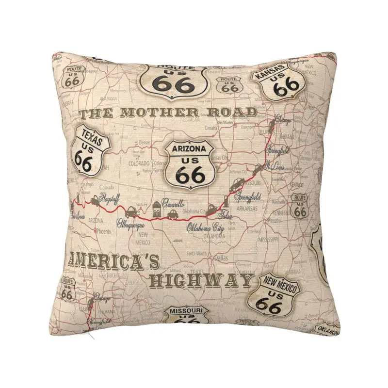 Nordic Vintage American Map Route 66 Pattern Fodera Per Cuscino Del Divano Soft Usa Autostrade Federa Per Soggiorno