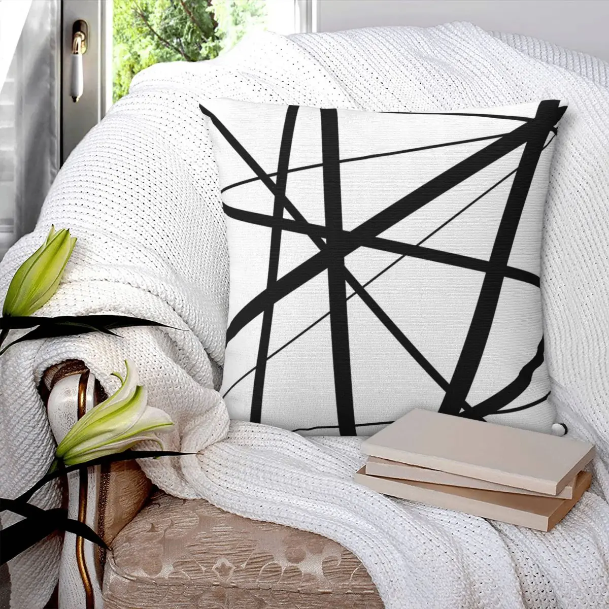 

Black And White Geometric Lines Square Pillowcase Pillow Cover Cushion Zip Decorative Comfort Throw Pillow for Home Sofa