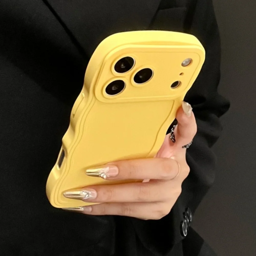 Chic Curly Wavy Matte Silicone Soft Phone Case with Lens Protective Bumper Cover