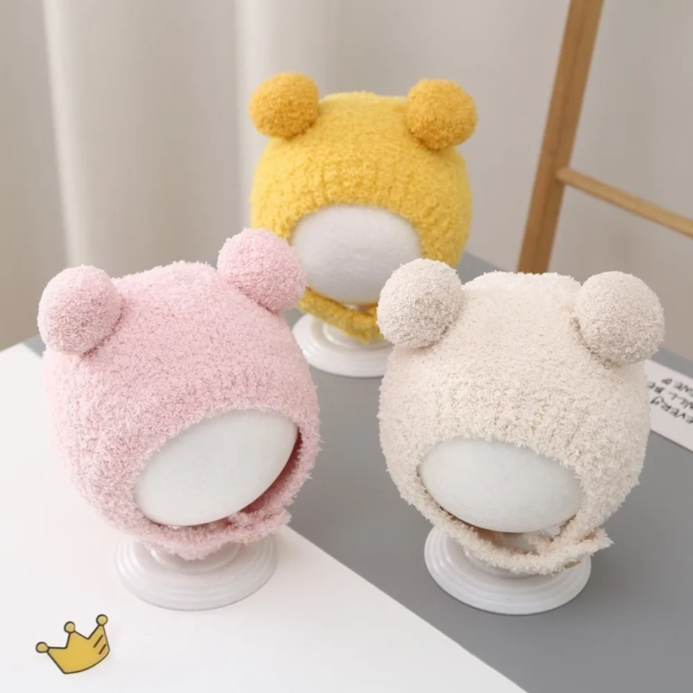 Soft Windproof Beanie Cap Warm with Ball Wool Hemming Caps Ear Protection Hats