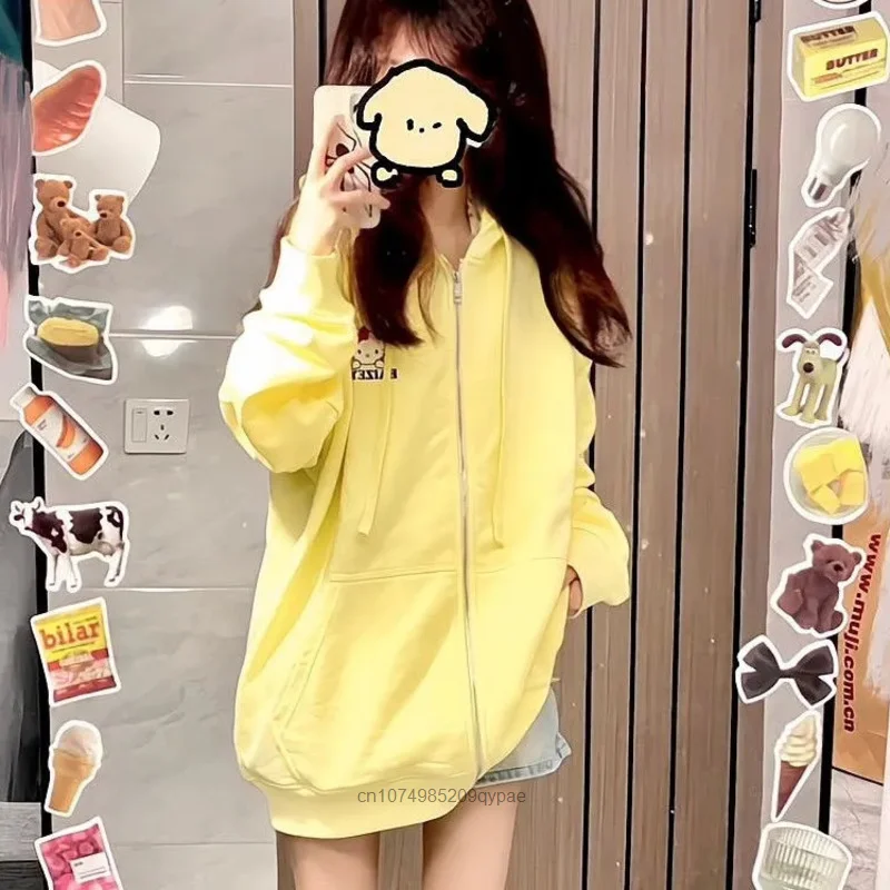 산리오 헬로 키티 애니메이션 후디, 아메리칸 레트로 루즈 지퍼 가디건, 여성 하이 스트리트 맨투맨 Y2k 의류, 가을 겨울 신상