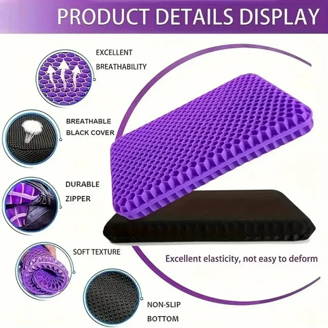 Coussin de siège en Gel, Design nid d'abeille respirant d'été pour soulager la pression, douleur au coccyx pour la maison, le bureau, les fauteuils roulants et les voitures 3
