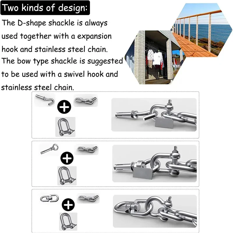 Straight Shackle Hooks Stainless Steel Rigging Hardware