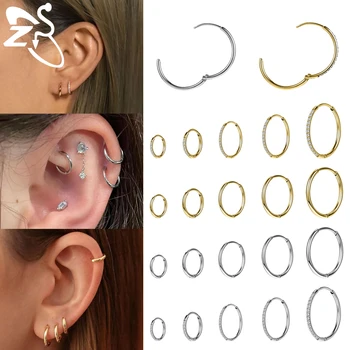 ZS 1 PC 20G Stainless Steel Hoop Earring 6/8/10/12MM Round Stud Earrings CZ Crystal Nose Ring Helix Cartilage Piercings Jewelry 1