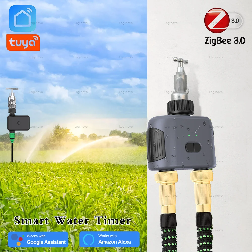 Tuya Smart Zigbee Water Timer Garden Irrigation 1 2-outlet Home Automatic Sprinkle Watering Value Controller For Alexa Google garden watering timer