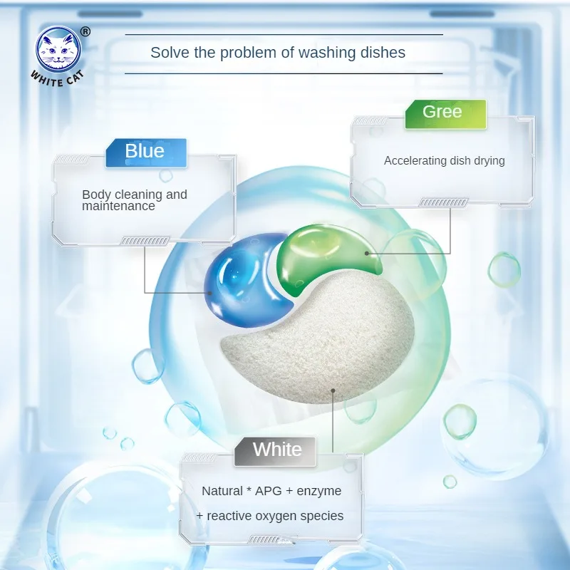White Cat Multi effect dishwasher washing beads 12g *25，clean machine,dishwasher only,remove stains,multi-effect combination 4