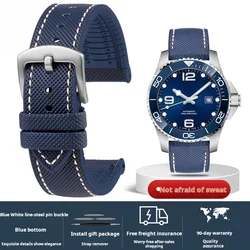 Vibrant Multi - Color Nylon Rubber Watch Strap Bracelet for Men - Available in Various Sizes (Blue white silver A)
