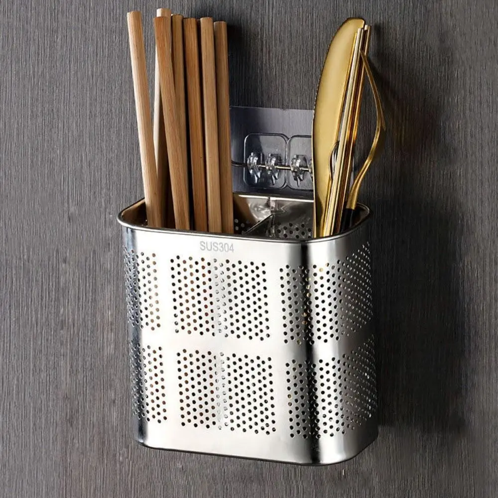 Stainless steel chopsticks fork spoon holder cookware rack organizer cutlery dryer drainer shelf with hooks kitchen accessories