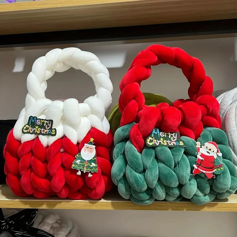 

Christmas Halloween Party Coarse Cotton Velvet Is Soft Comfortable Winter Hand Woven Handbag Purses Design Tote Women Bag Girls