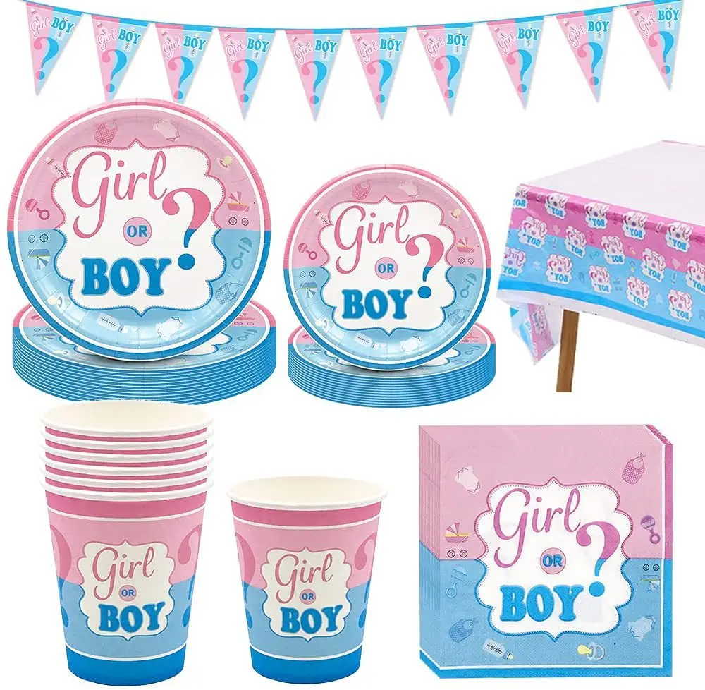 

Pink Blue Boy or Girl Gender Shower Baby Shower Party Disposable Tableware Set Paper Tray Paper Cup Balloon Decorative Articles