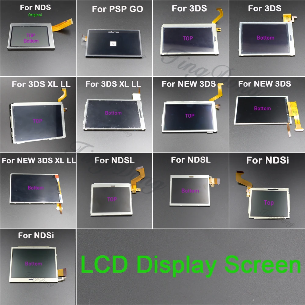 Replacement LCD Screen for Nintendo DS Lite, 3DS, NDSi, XL, New 3DS LL/XL, PSP GO — Top/Bottom Display Panels
